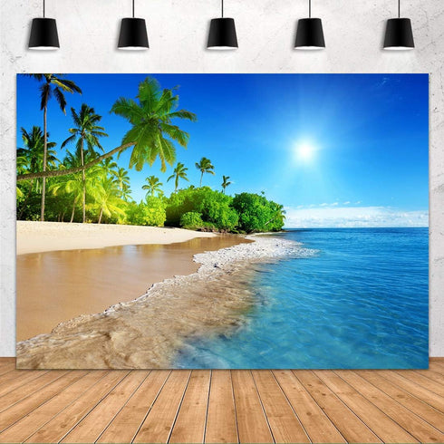 Tropical Seaside Backdrop FHZON 5x3ft Summer Beach Hawaii Island Palm Trees Photography Background for Boys Girls Adults Portrait Holiday Travel S...